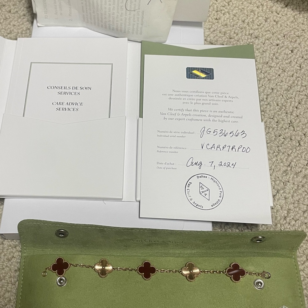 SOLD! VCA 5 motif carnelian and rghw guilloche bracelet